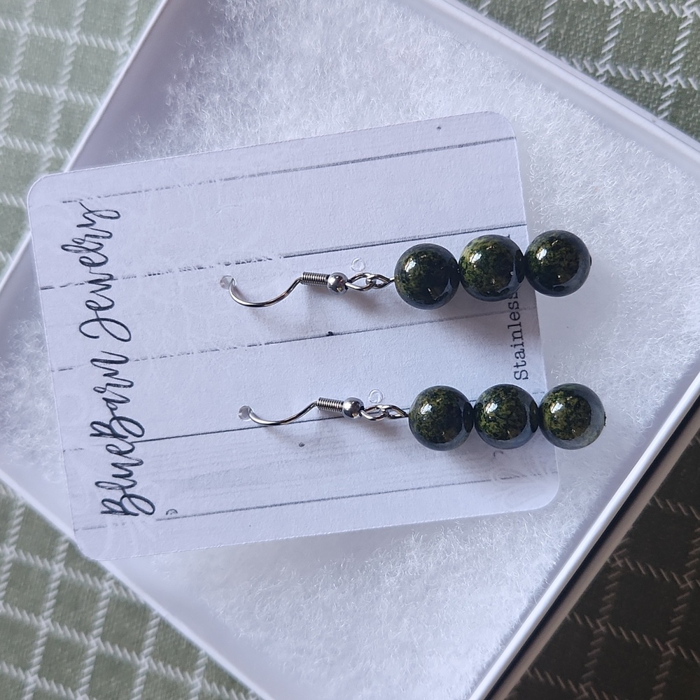 Handmade Green Quartz Stainless Steel Earrings